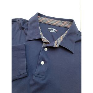UNTUCKit Damaschino Shirt Placket Mens L Navy Cotton‎ L/S Polo